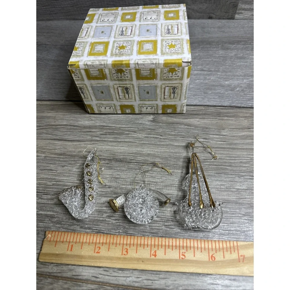 Christmas musical‎ instruments ornaments set Of three glass/gold